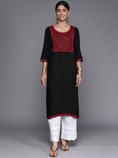 ADA Women Black & Grey Chikankari Embroidered Pure Cotton Straight Kurti -  Absolutely Desi